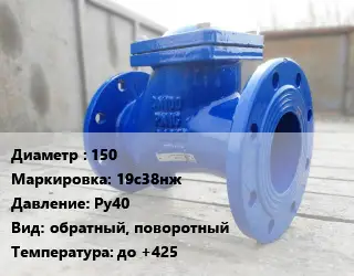 Клапан стальной 150 19с38нж Ру40 обратный, поворотный до +425